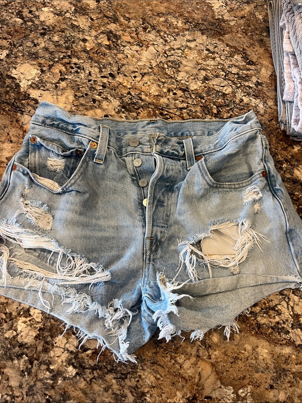 Levi's Light Blue Distressed High-Rise Denim Shorts
